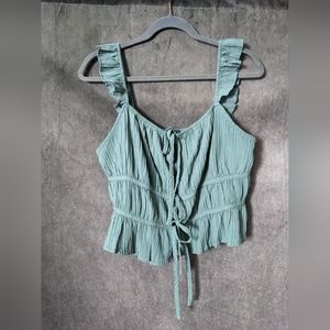 Ruched Teal Tie-front Tank Top